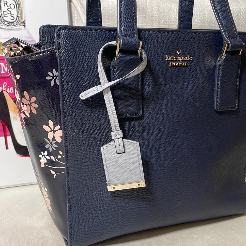 Kate Spade Cameron Street Blue Floral Satchel with Crossbody
Strap - Picture 15 of 16